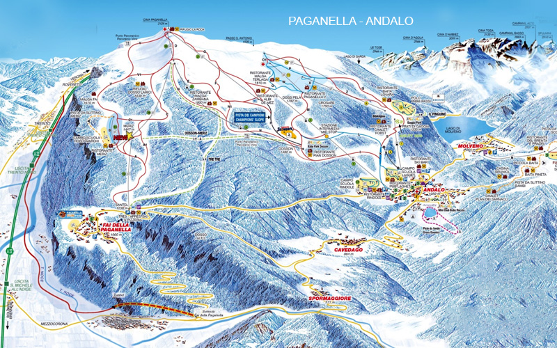 skimap comprensorio Paganella Ski: Andalo, Fai della Paganella, Molveno.